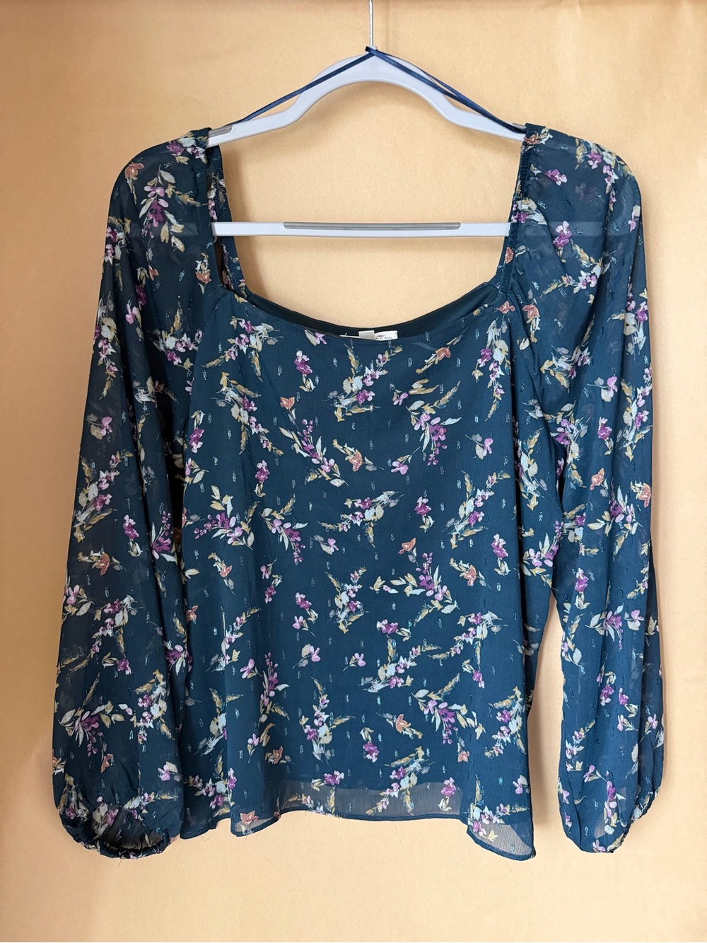 Alice + Olivia Teal Floral Scoop Neck Blouse